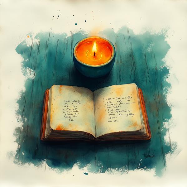 A prayer journal beside a lit candle